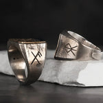 S925 Silver Golden-Silver Adjustable Viking Runes Compass Ring For Men Manntara