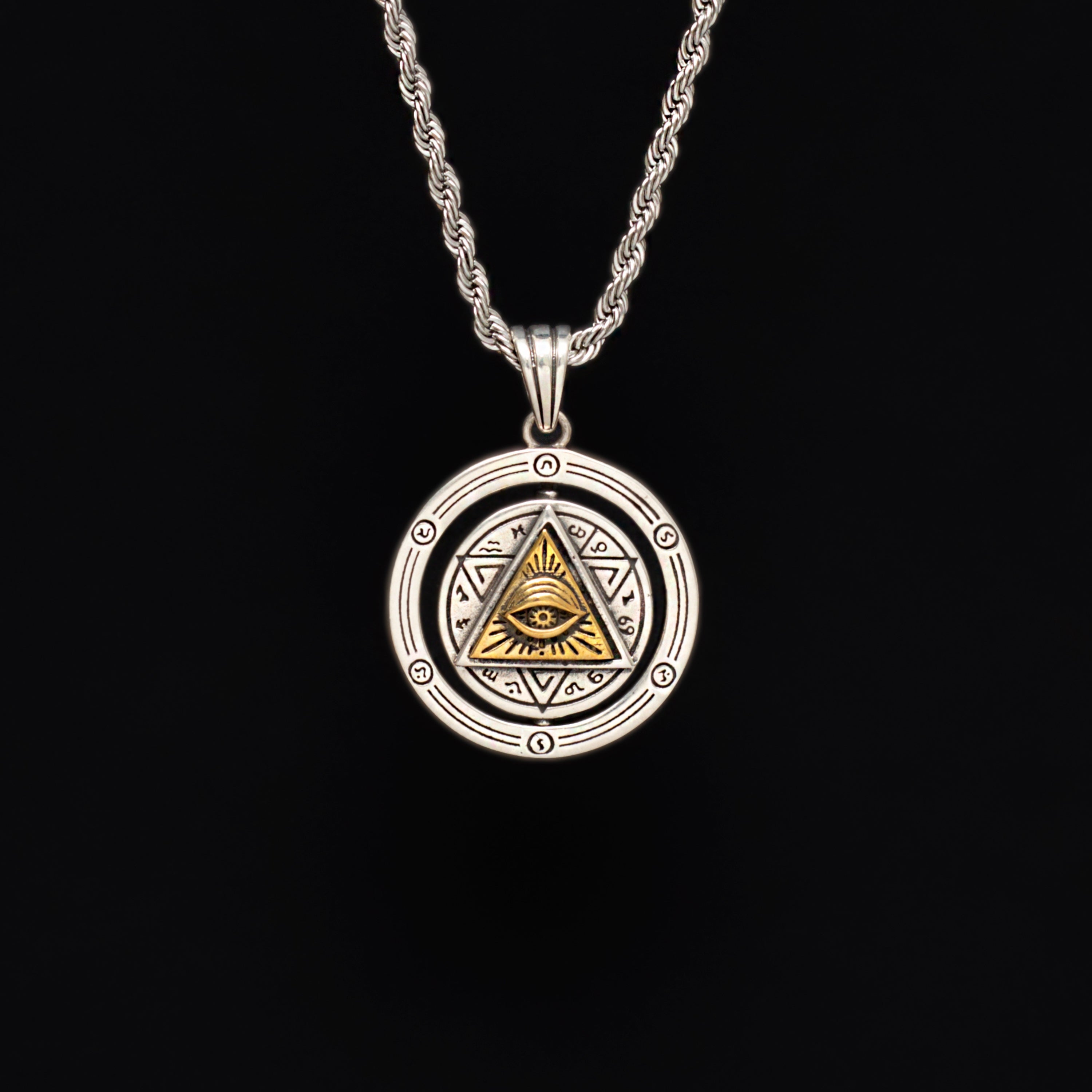 S925 Silver Golden Eye of Providence Egyptian Necklace for Men Manntara
