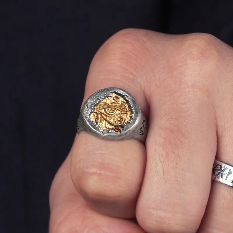 S925 Silver Golden Horus Eye Ring For Men Manntara