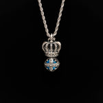 S925 Silver King Crown Casual Blue Stone Necklace for Men Manntara