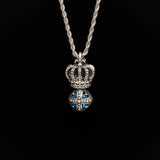 S925 Silver King Crown Casual Blue Stone Necklace for Men Manntara