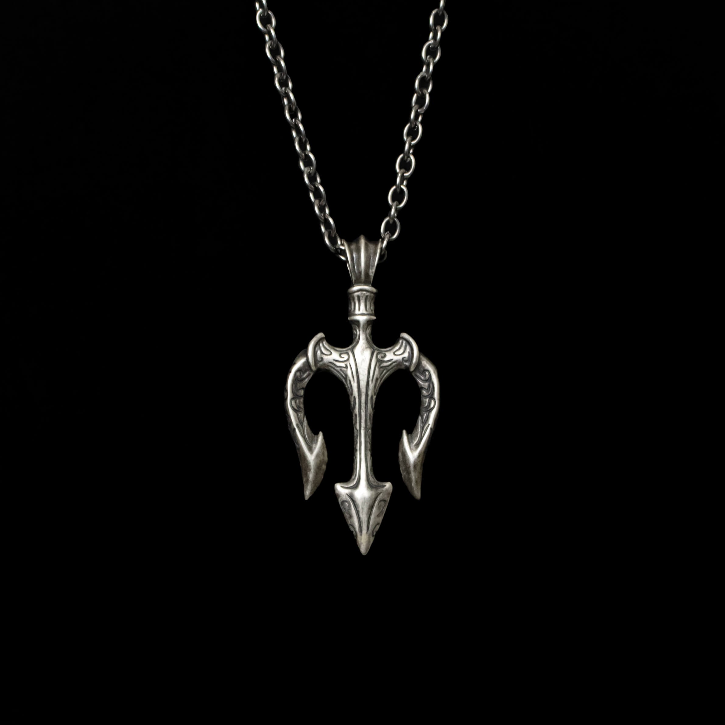 S925 Silver Poseidon Neptune Trident Necklace for Men Manntara