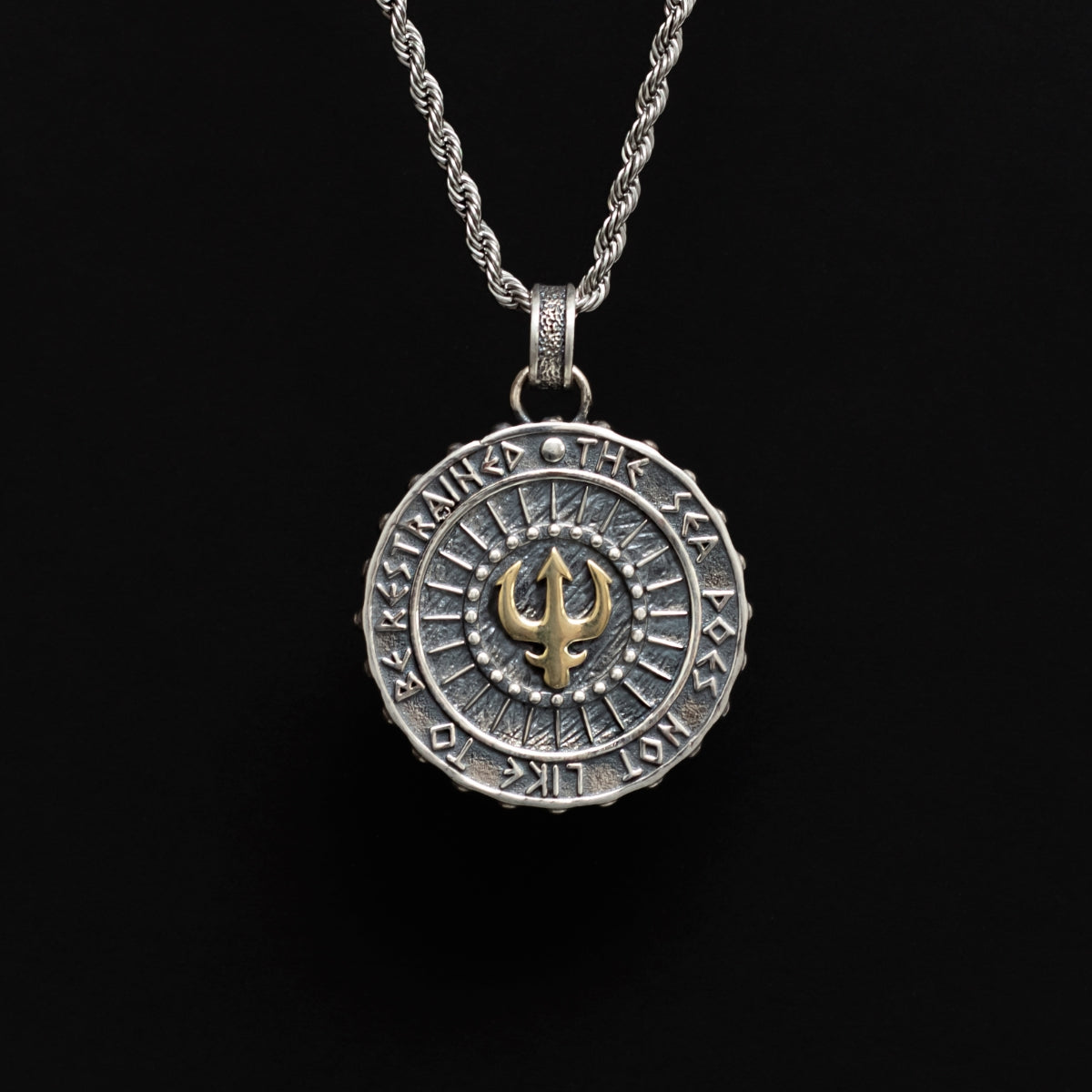 S925 Silver Poseidon Trident Locket Necklace for Men Manntara