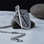 S925 Silver Premium Jewelry Men's Shield Sword Necklace Manntara