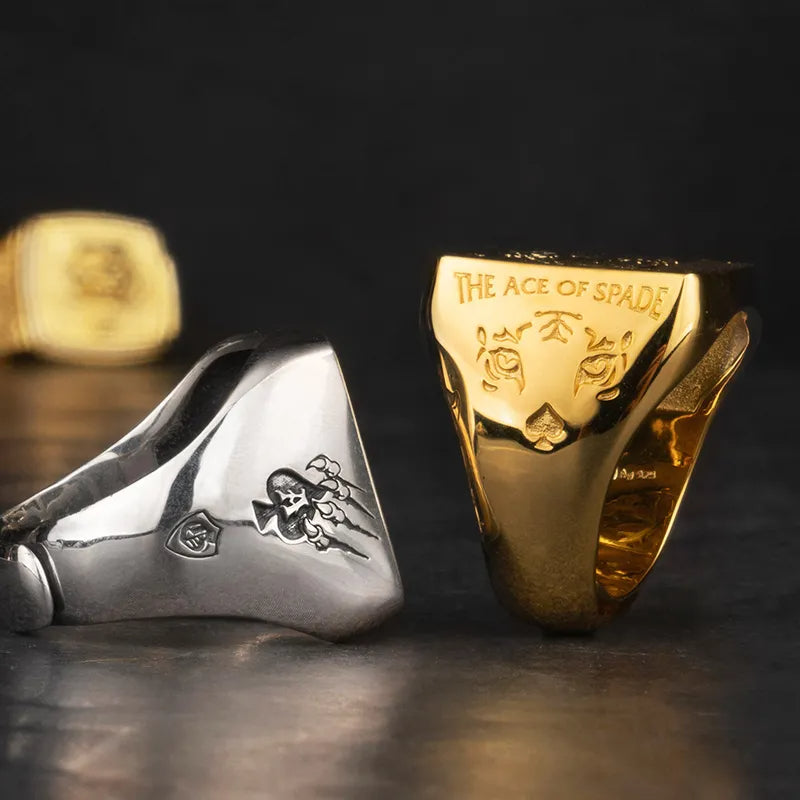 S925 Silver Spade Silver-Golden Chinese Tiger Ring For Men Manntara
