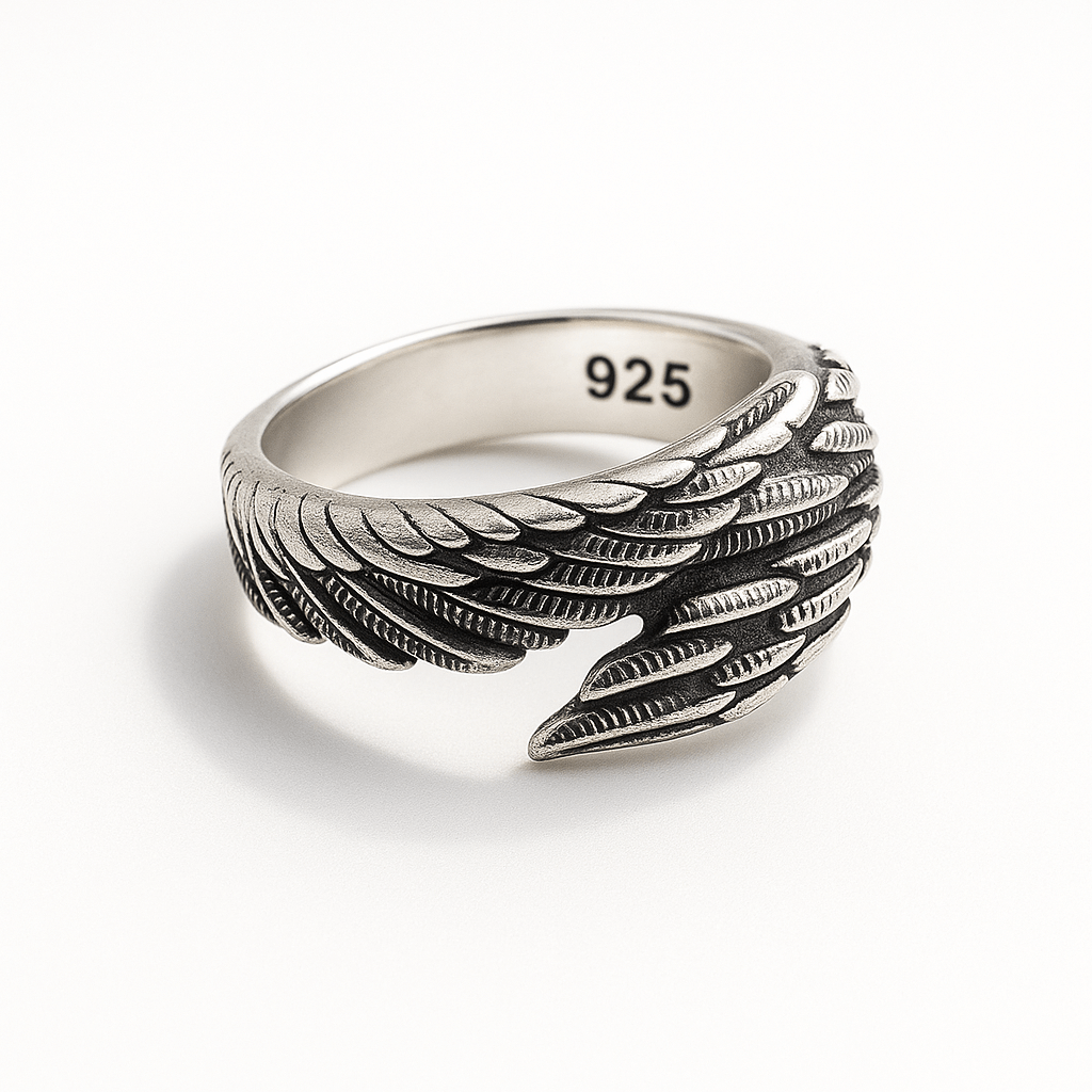 S925 Silver Angel Wings Casual Ring for Men Manntara