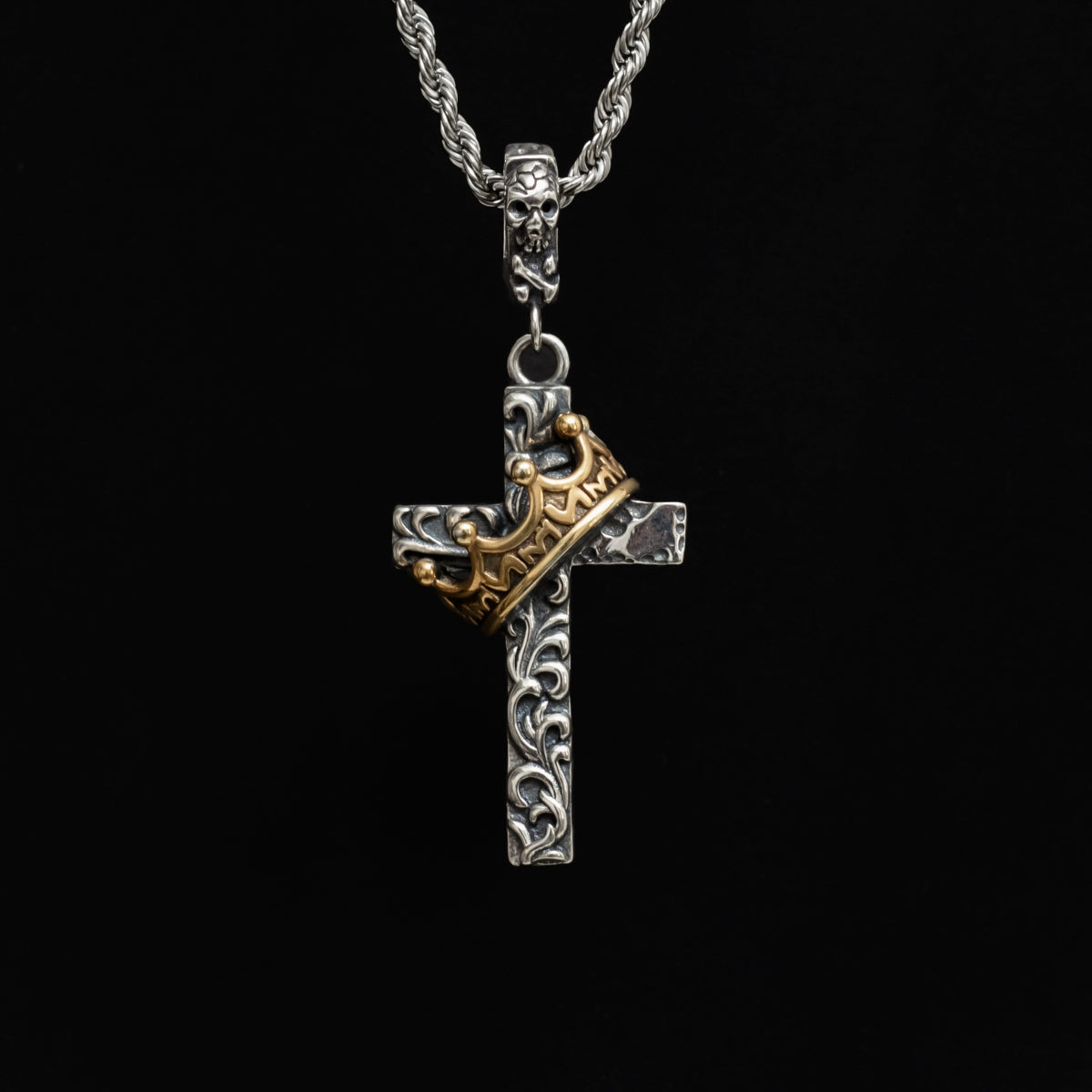 S925 Silver Crown Cross Necklace For Men & Women Manntara