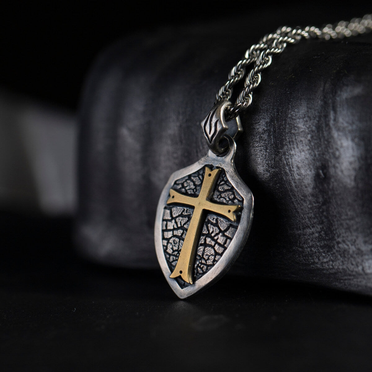 S925 Silver Golden Cross Locket Men's Necklace Manntara 