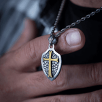 S925 Silver Golden Medieval Cross Locket Men's Necklace Manntara