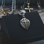 S925 Silver Golden Medieval Cross Locket Men's Necklace Manntara