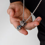S925 Silver King Crown Casual Blue Stone Necklace for Men Manntara