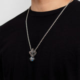 S925 Silver King Crown Casual Blue Stone Necklace for Men Manntara