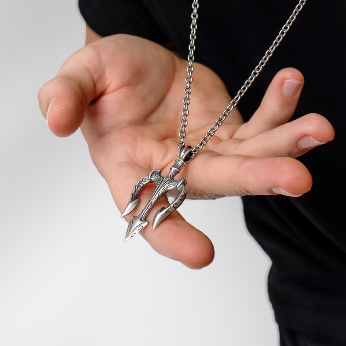 S925 Silver Poseidon Neptune Trident Necklace for Men Manntara