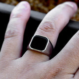 Silver Black Onyx Minimal Ring of Stainless Steel for Men Manntara