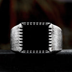 Silver Black Onyx Minimal Ring of Titanium Steel for Men Manntara