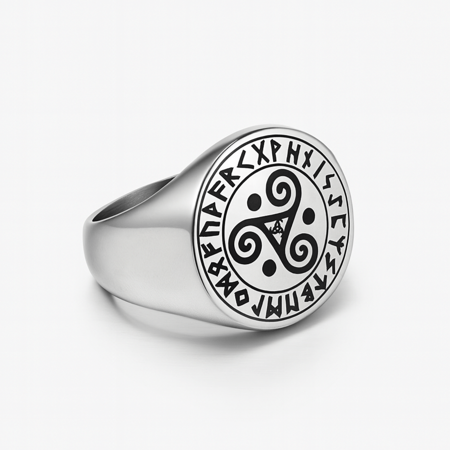 Silver Celtic Triskele Men's Ring of Stainless Steel Manntara