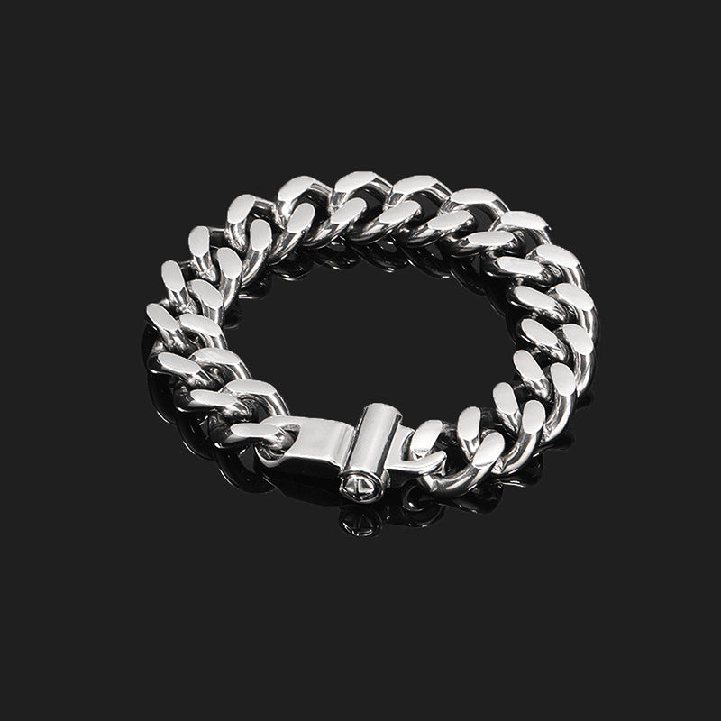 Silver Hip-Hop 15mm Cuban Link Men's Bracelet of Stainless Steel Manntara