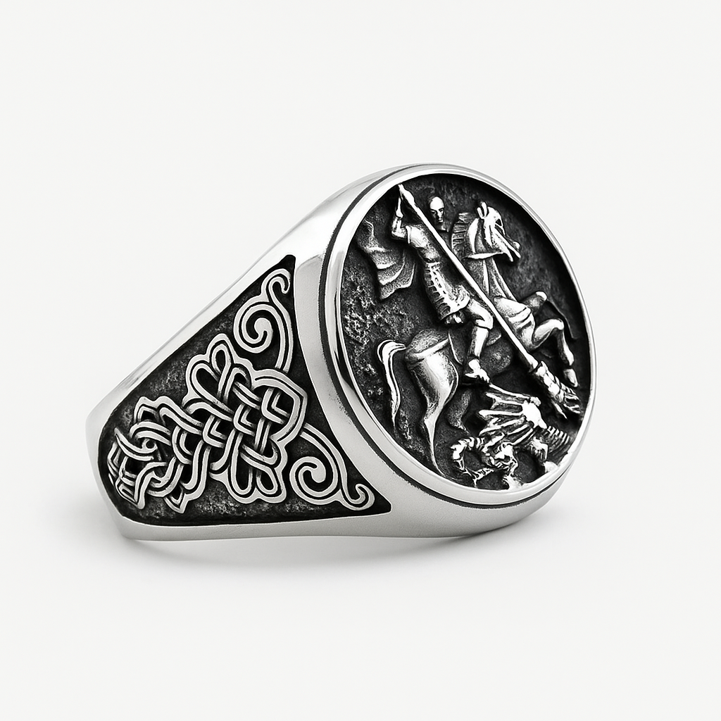 Silver Mounted Knight Men's Ring of Stainless Steel Manntara