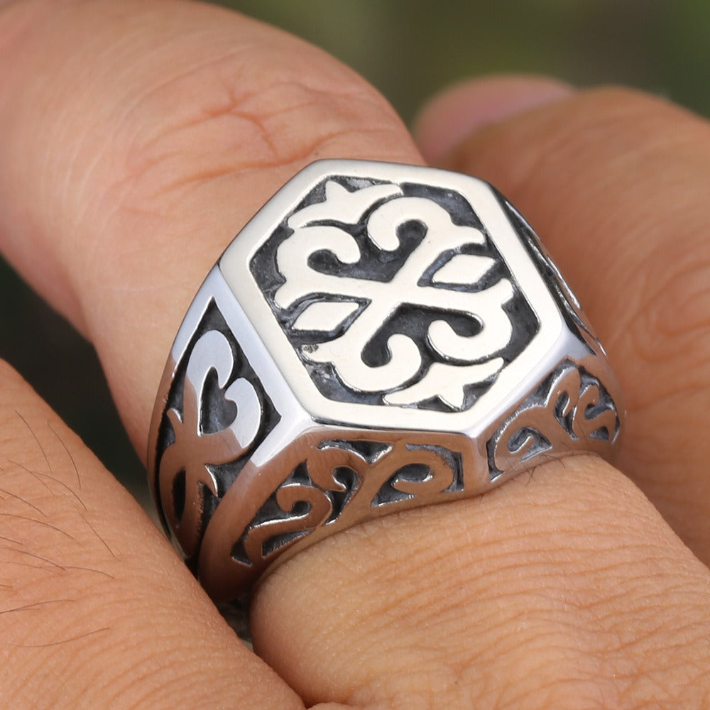 Silver Nordic Runes Men's Ring of Stainless Steel Manntara
