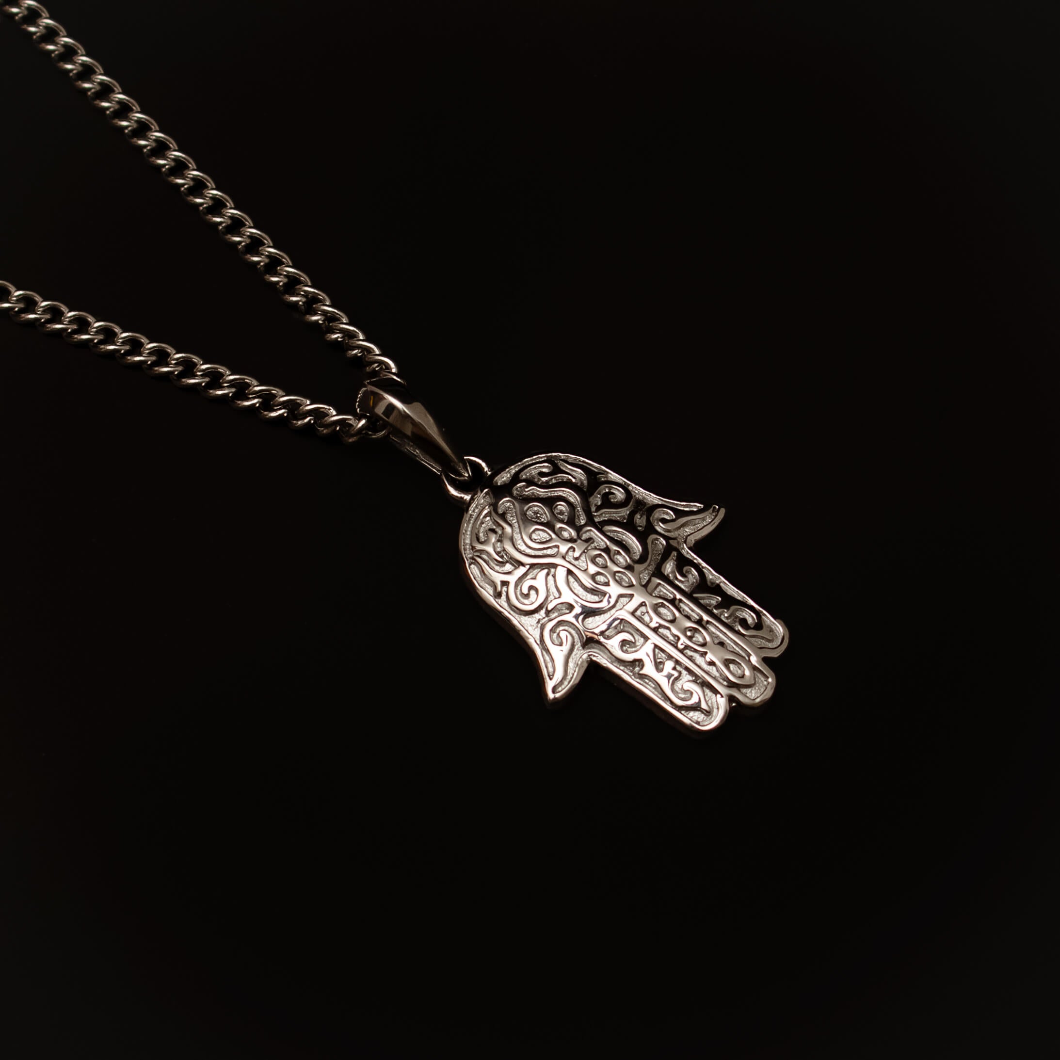 Silver Stainless Steel Hamsa Necklace Manntara