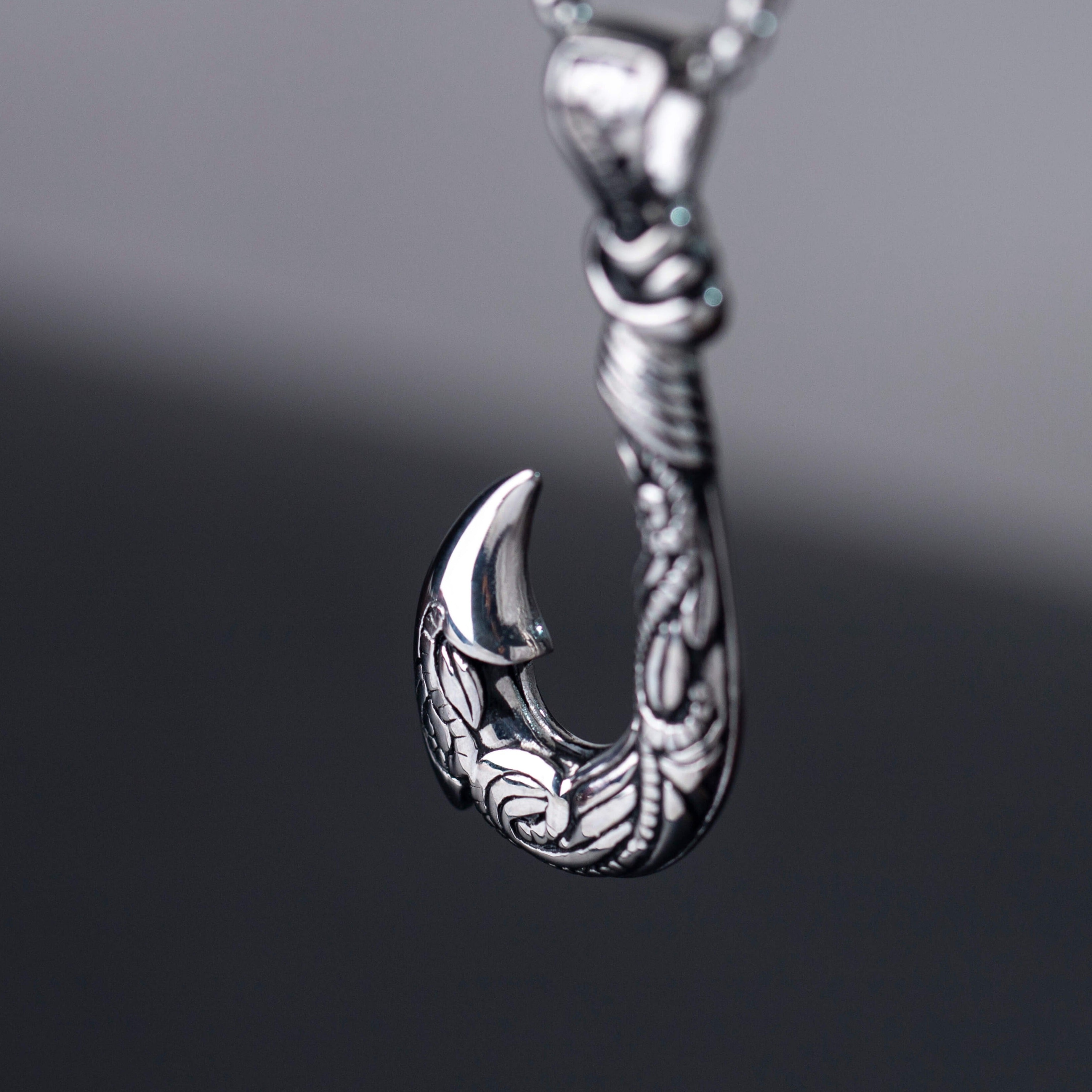 Silver Stainless Steel Ocean Fish Hook Necklace For Men Manntara
