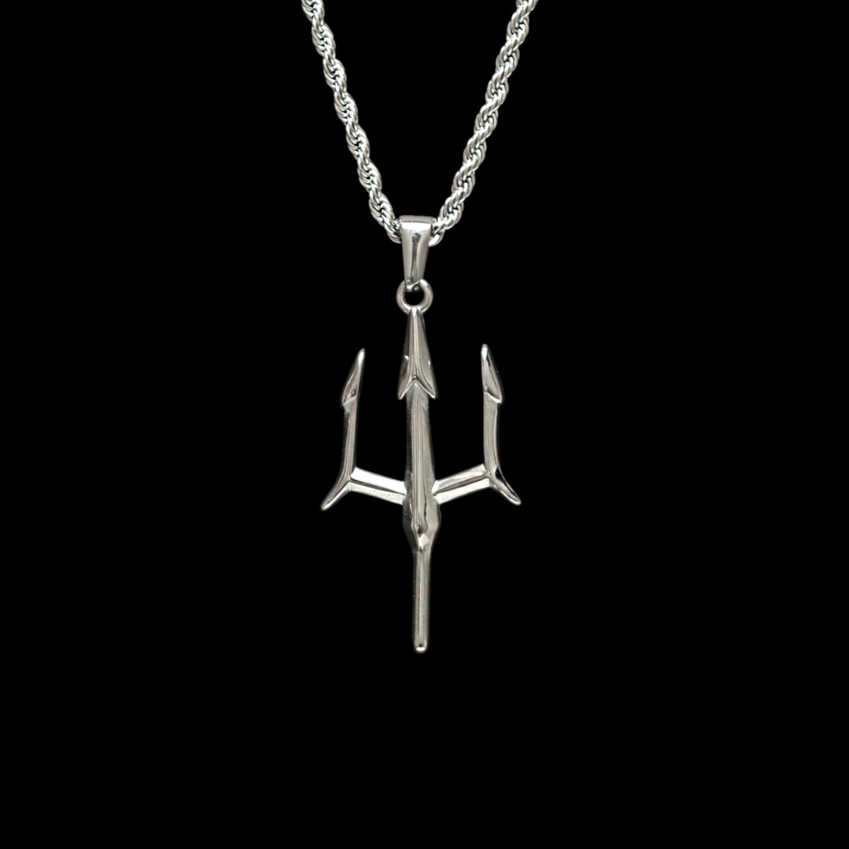 Silver Stainless Steel Poseidon Trident Necklace for Men Manntara