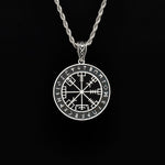 Silver Stainless Steel Vegvísir Viking Compass Men's Necklace Manntara