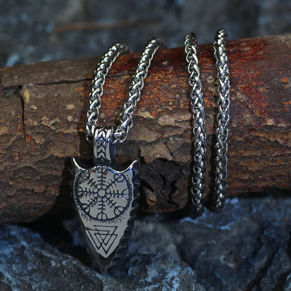 Silver Stainless Steel Viking Runes Arrow Necklace For Men Manntara