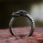 Silver Viking Dragon Head Men's Ring of Stainless Steel Manntara