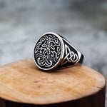 Silver Wyrm Viking Knot Pattern Men's Ring of Stainless Steel Manntara