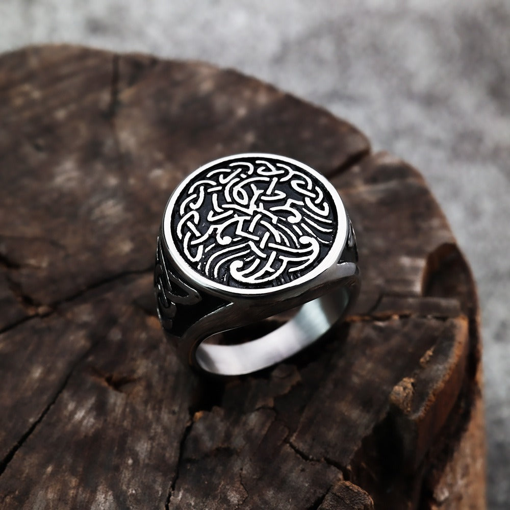Silver Wyrm Viking Knot Pattern Men's Ring of Stainless Steel Manntara
