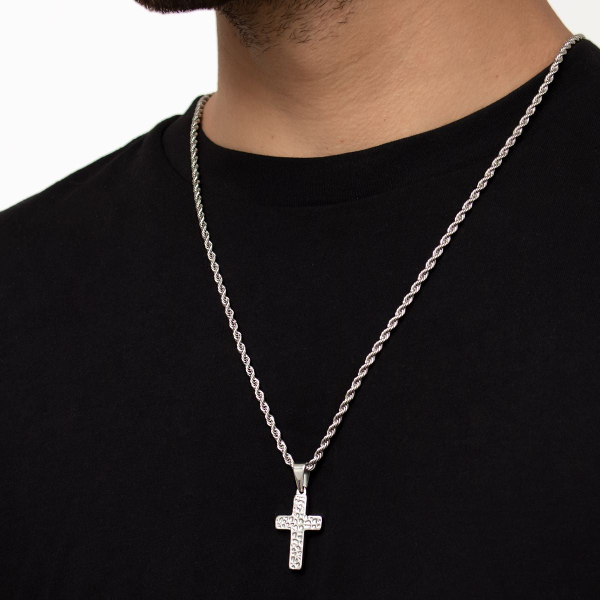 Silver 316L Stainless Steel Catholic Cross Necklace for Men Manntara