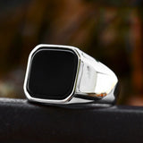 Silver Black Onyx Minimal Ring of Stainless Steel for Men Manntara