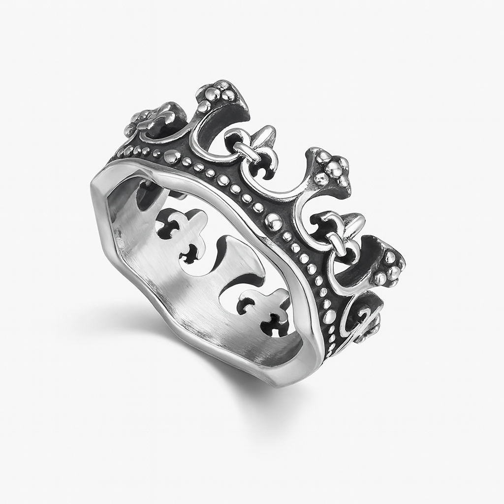 Silver King Crown Ring of Stainless Steel for Men Manntara