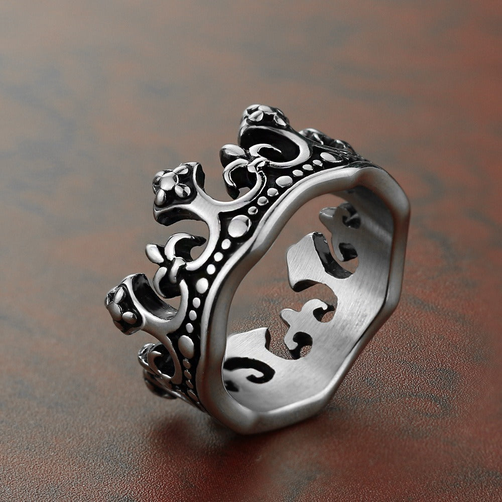 Silver King Crown Ring of Stainless Steel for Men Manntara