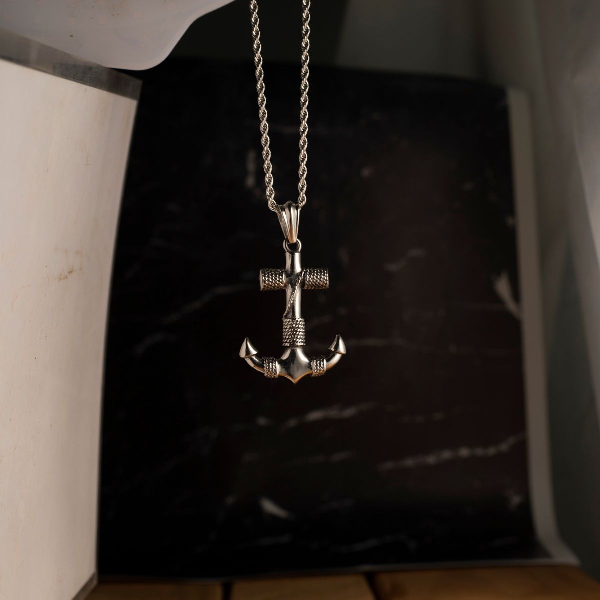 Silver Stainless Steel Anchor Sailor Necklace For Men – Manntara Co., image size:1200x1200