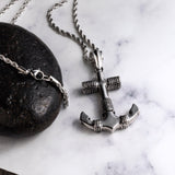 Silver Stainless Steel Anchor Sailor Necklace For Men Manntara