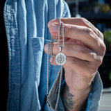 Silver Stainless Steel Compass Pendant with Chain for Men Manntara