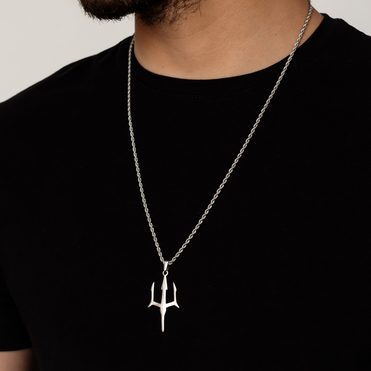 Silver Stainless Steel Poseidon Trident Necklace for Men Manntara