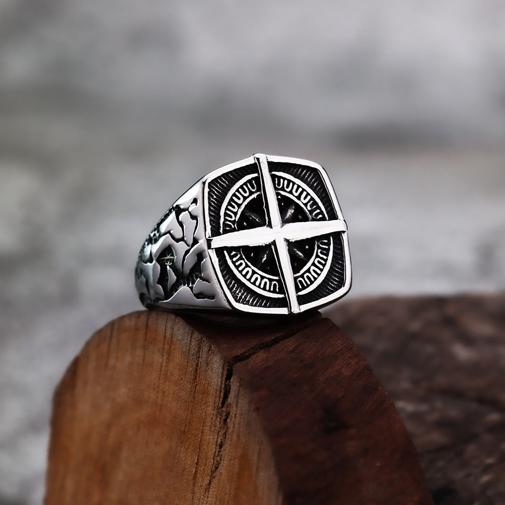 Silver Stainless Steel Sailor Compass Fashion Ring For Men Manntara