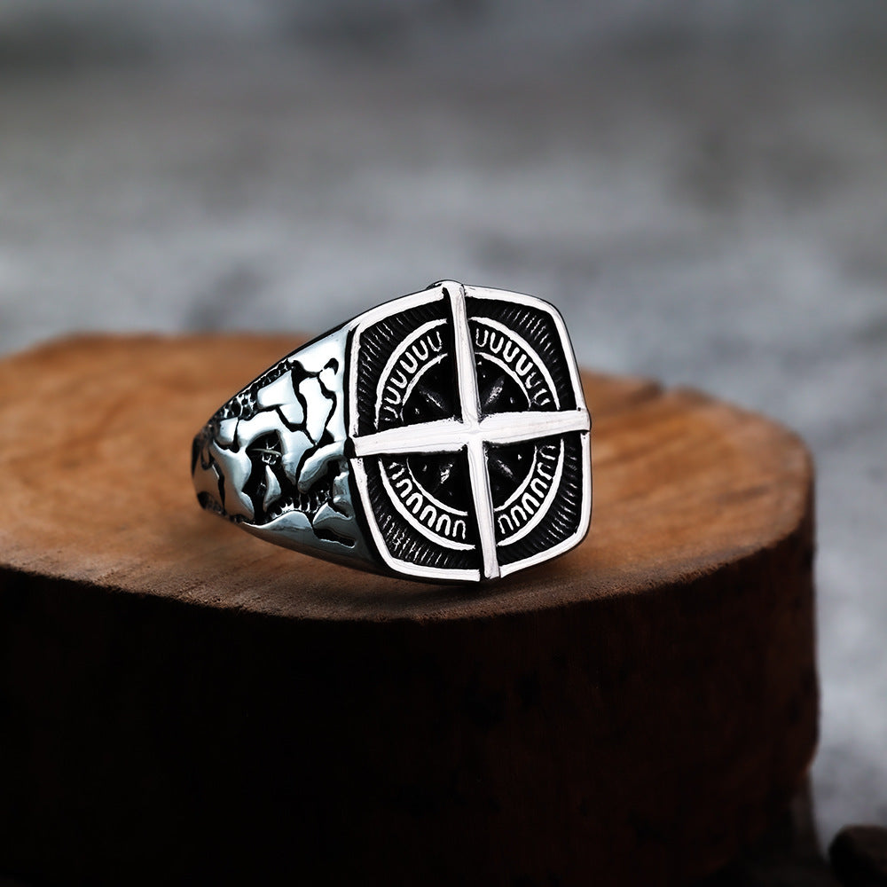 Silver Stainless Steel Sailor Compass Fashion Ring For Men Manntara