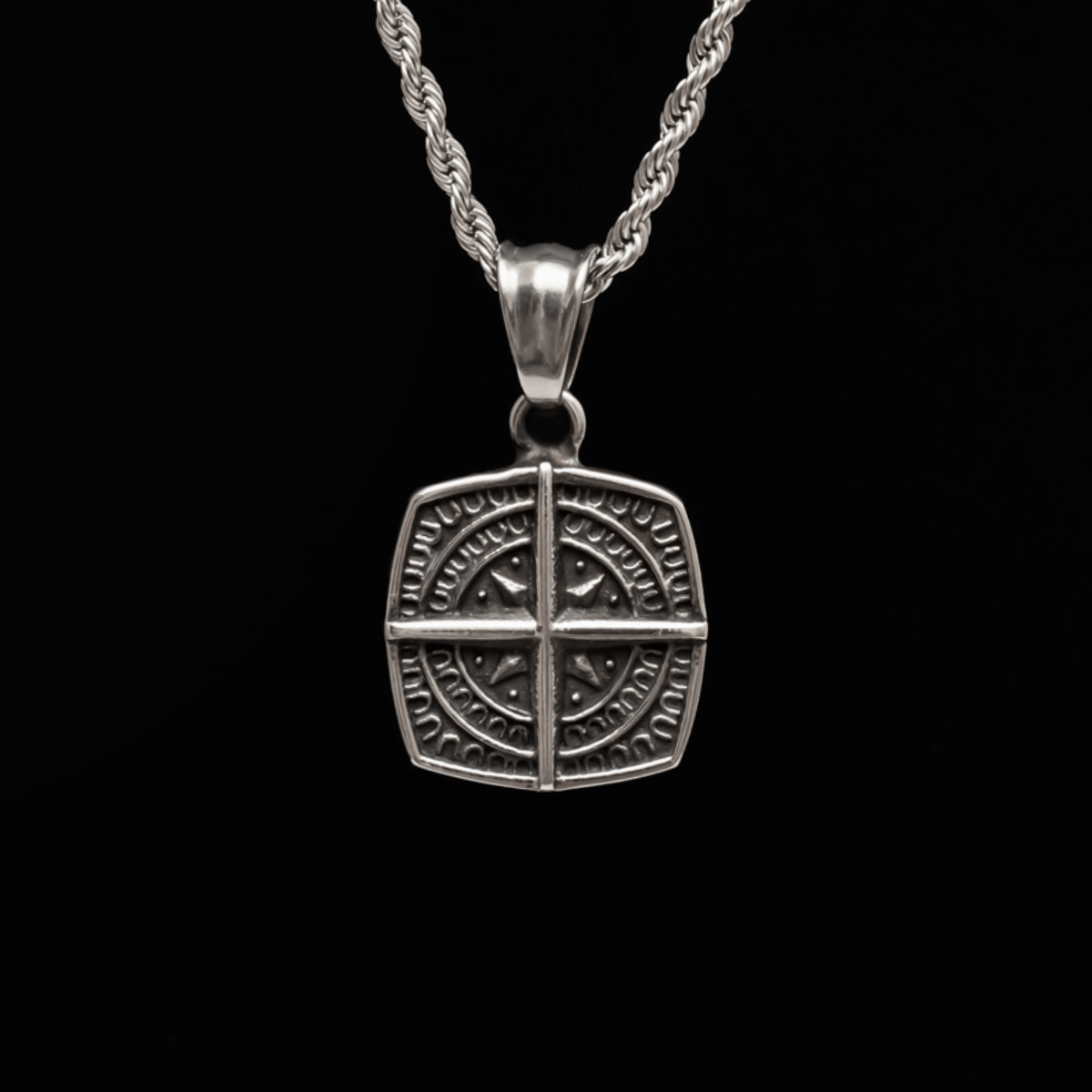 Silver Stainless Steel Titanium Compass Cross Necklace For Men ...
