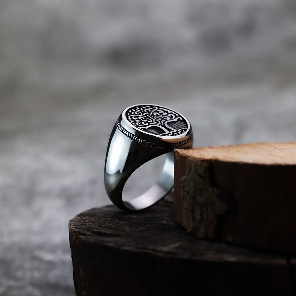 Silver Stainless Steel Tree of Life Ring for Men Manntara