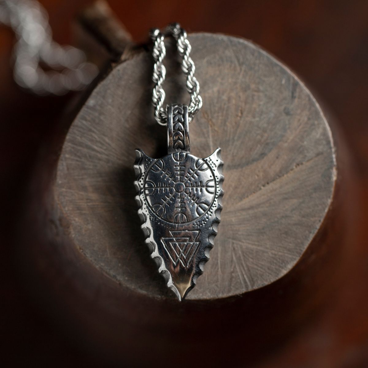 Silver Stainless Steel Viking Runes Arrow Necklace For Men Manntara
