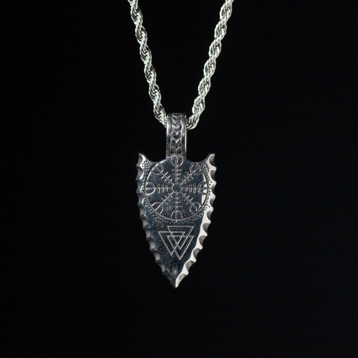 Silver Stainless Steel Viking Runes Arrow Necklace For Men Manntara