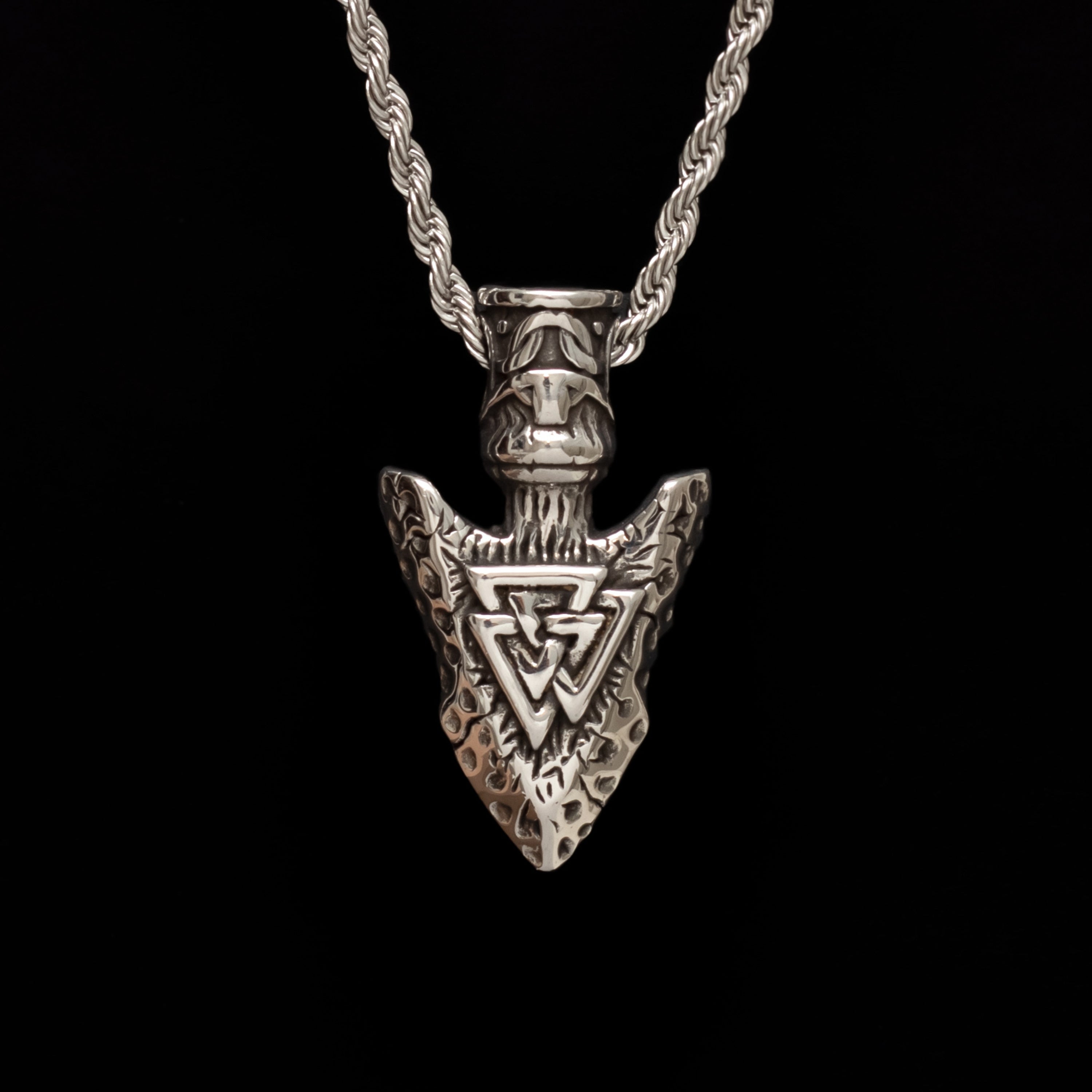 Silver Stainless Steel Viking Valknut Arrow Men's Necklace Manntara