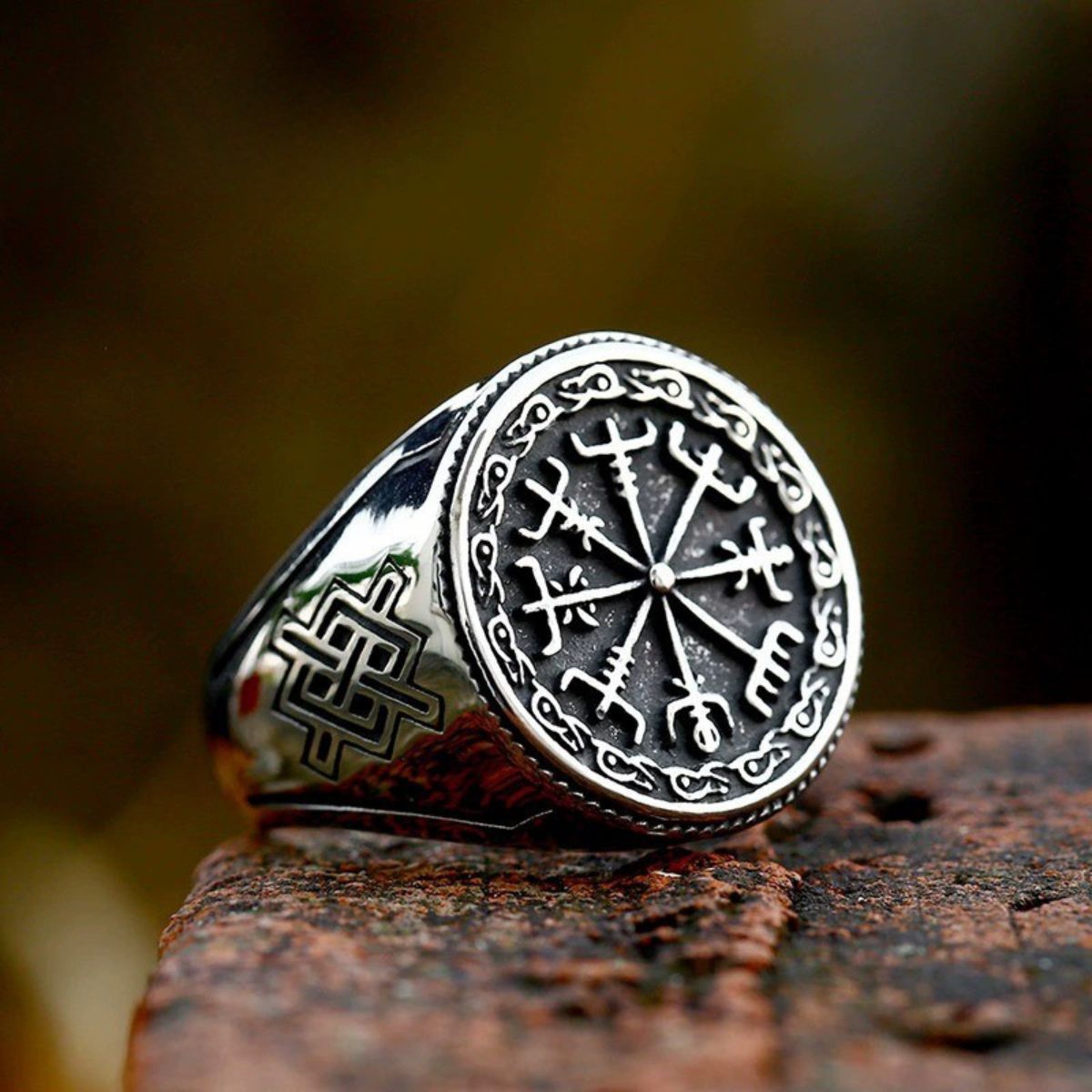 Silver Vegvísir Viking Compass Men's Ring of Stainless Steel Manntara