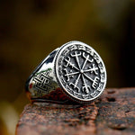 Silver Vegvísir Viking Compass Men's Ring of Stainless Steel Manntara