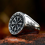 Silver Vegvísir Viking Compass Men's Ring of Stainless Steel Manntara