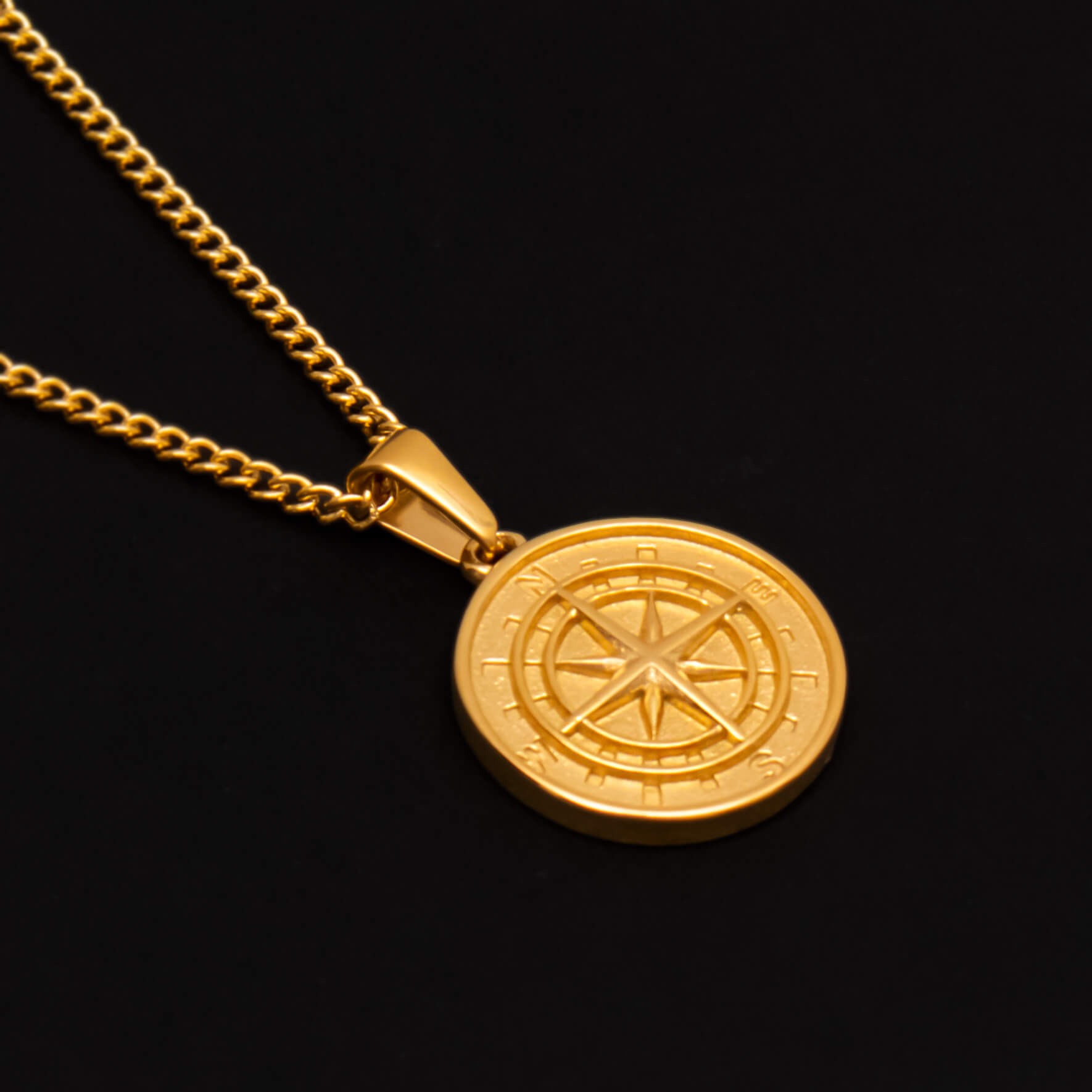 Golden Stainless Steel Compass Pendant with Chain for Men Manntara